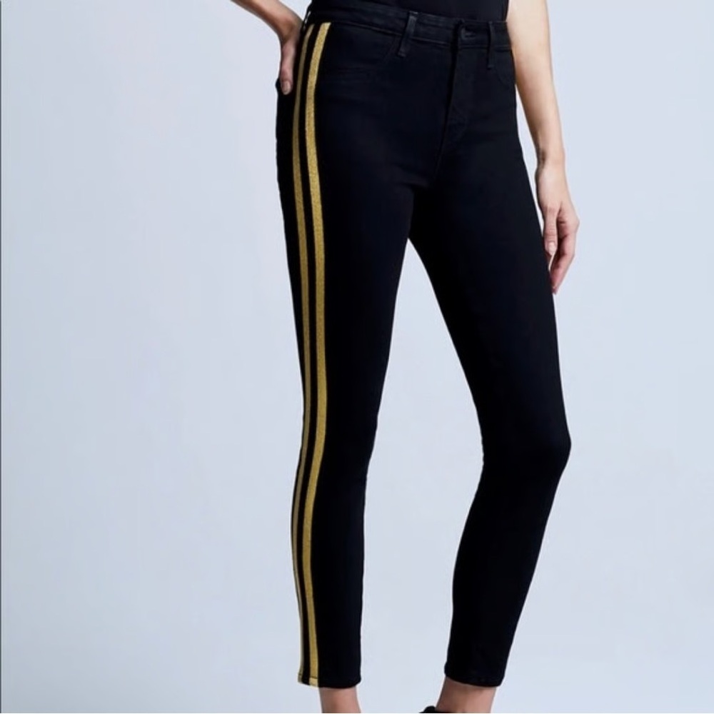 New L'Agence Margot Stripe Black Skinny Jean with Gold Stripe